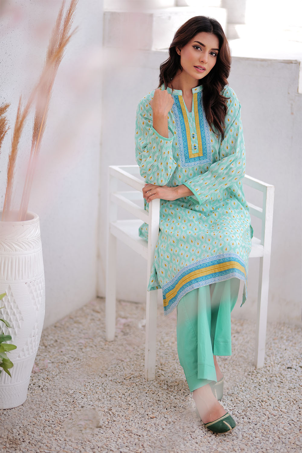 Senorita Women RTW Women Sea Green and Muliticolor Casual 3 Piece Suit Khaddar Printed LAD-02496 - Winter Collection