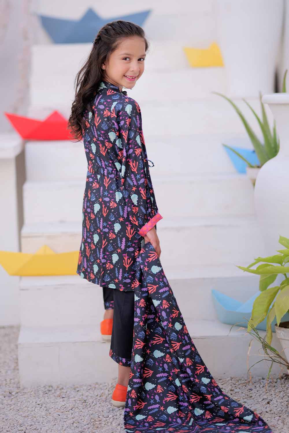 Senorita Kids RTW Black and Multicolor Casual 3 Piece Suit Marina Printed KAD-02480 - Summer Collection