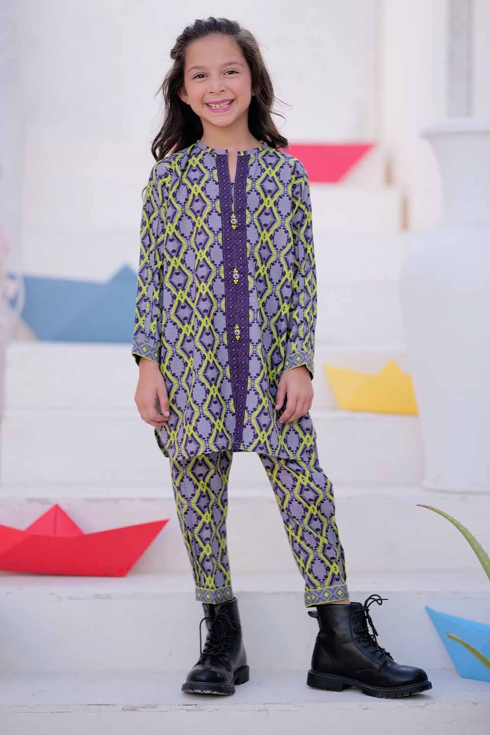 Senorita Kids RTW Grey and Multicolor Casual 2 Piece Suit Khaddar Printed KAC-02503 - Winter Collection