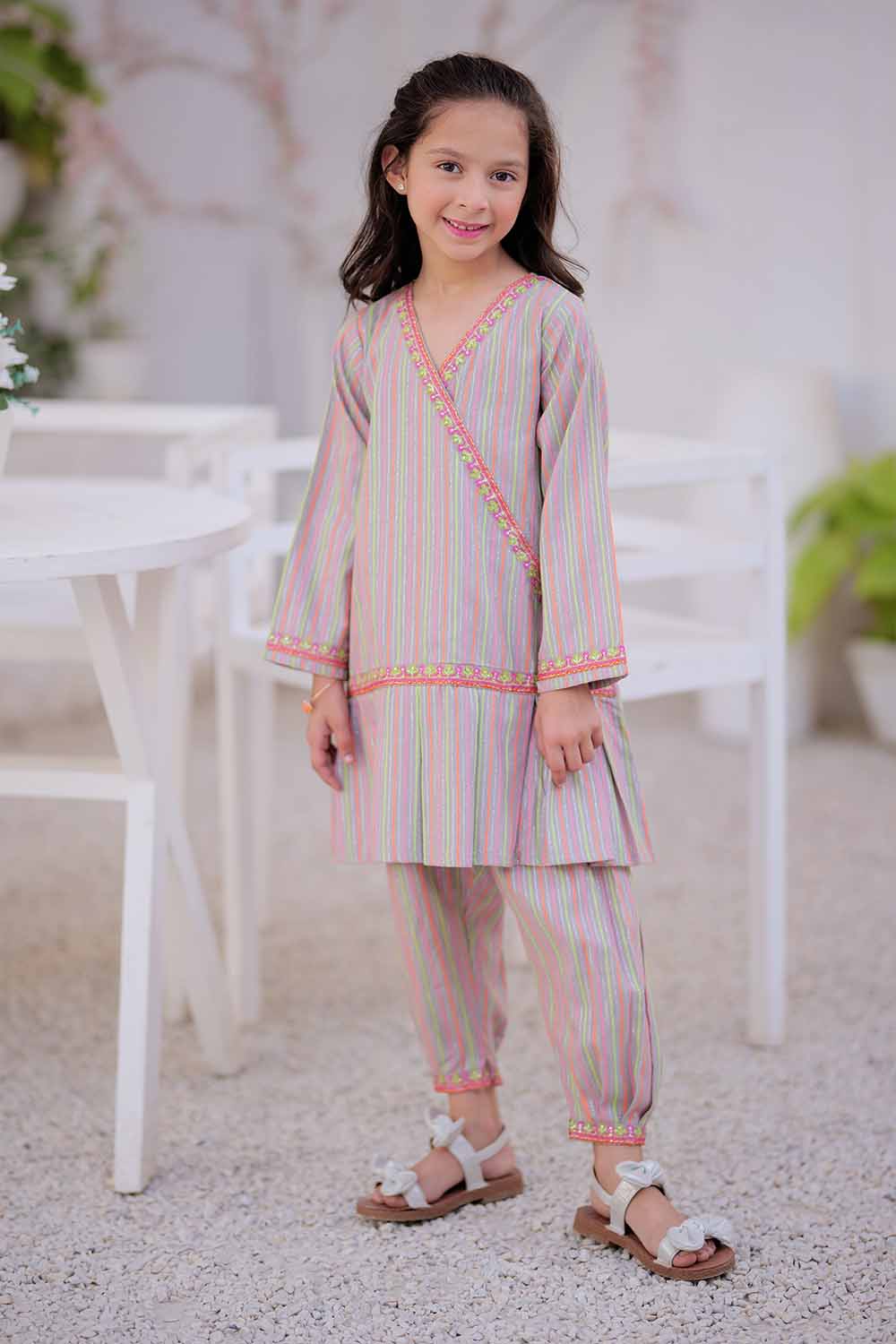 Senorita Kids RTW Light Gry and Multicolor Casual 2 Piece Suit Karandi Neon Dobby KAC-02501 - Winter Collection