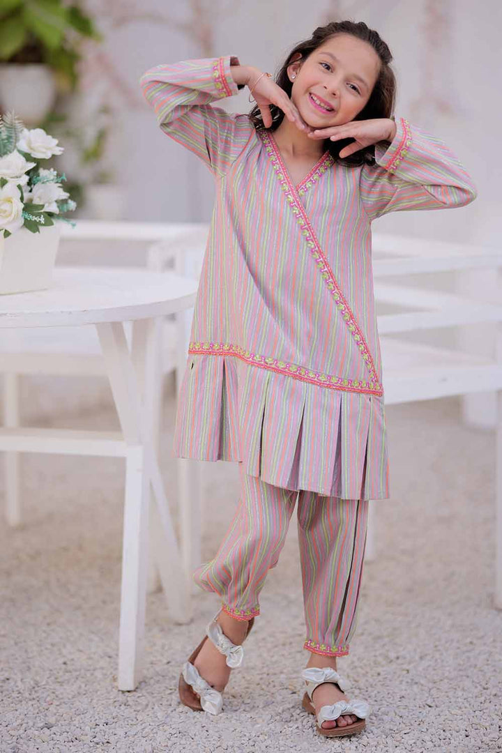 Senorita Kids RTW Light Gry and Multicolor Casual 2 Piece Suit Karandi Neon Dobby KAC-02501 - Winter Collection