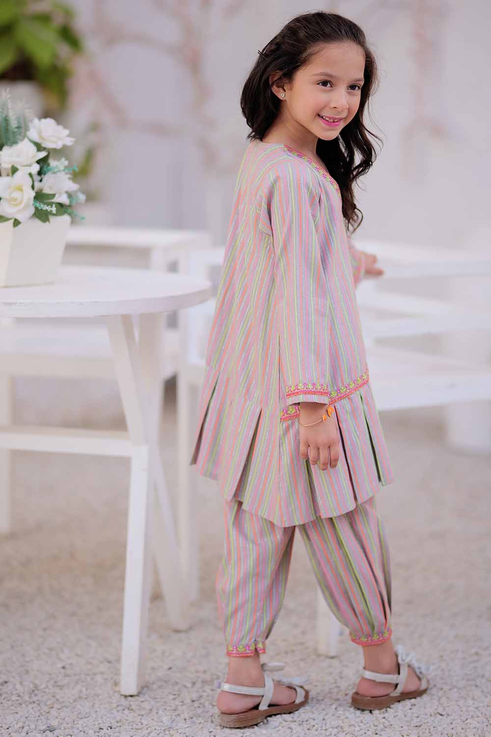 Senorita Kids RTW Light Gry and Multicolor Casual 2 Piece Suit Karandi Neon Dobby KAC-02501 - Winter Collection
