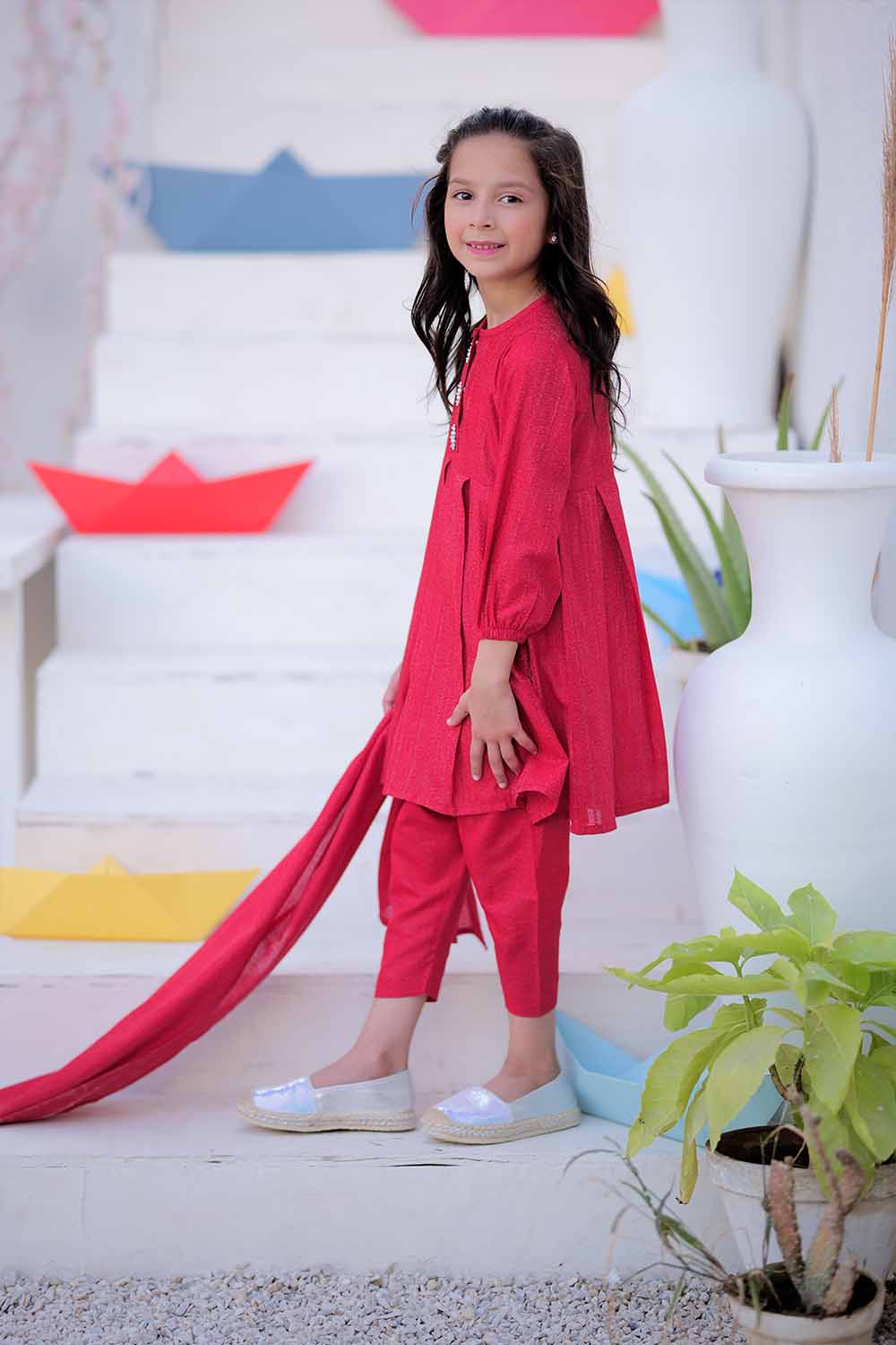 Senorita Kids RTW Red Casual 3 Piece Suit Karandi KAD-02508 - Winter Collection