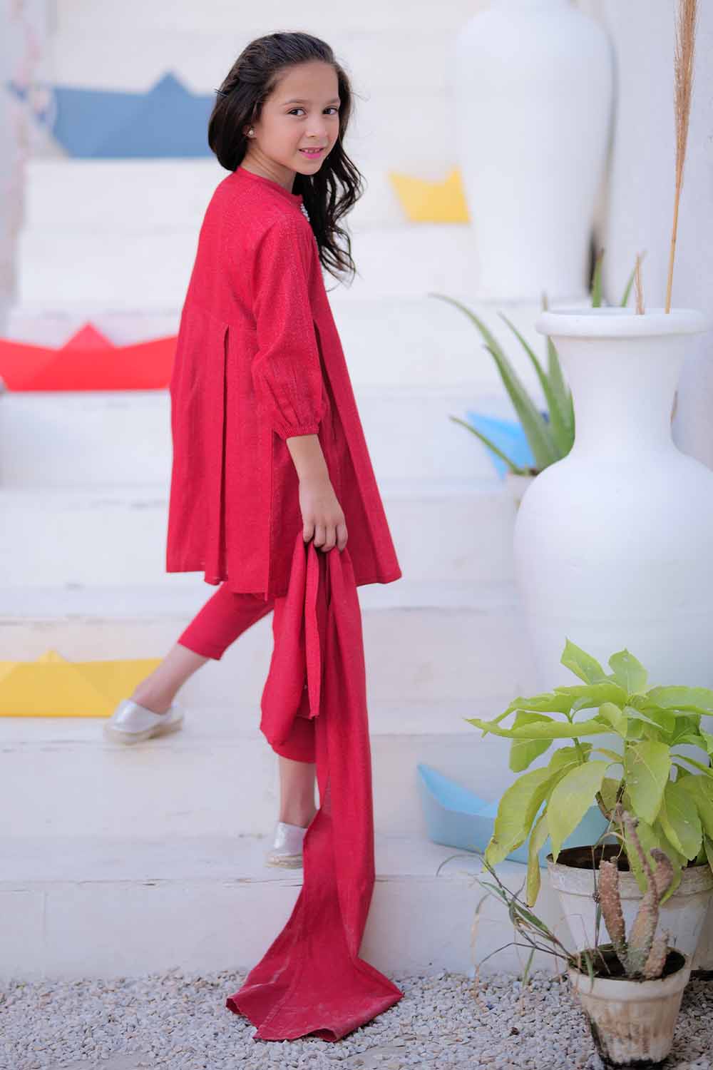 Senorita Kids RTW Red Casual 3 Piece Suit Karandi KAD-02508 - Winter Collection