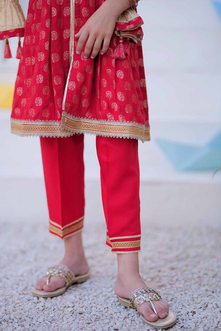Senorita Kids RTW Red and Golden Formal 3 Piece Suit Banarsi Jamavar  KDD-02407 - Winter Collection