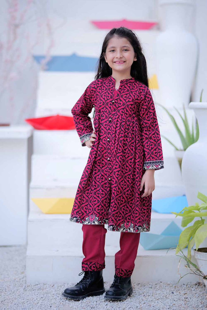 Senorita Kids RTW Shocking Pink and Black Casual 3 Piece Suit Khaddar Printed KAD-02471 - Summer Collection