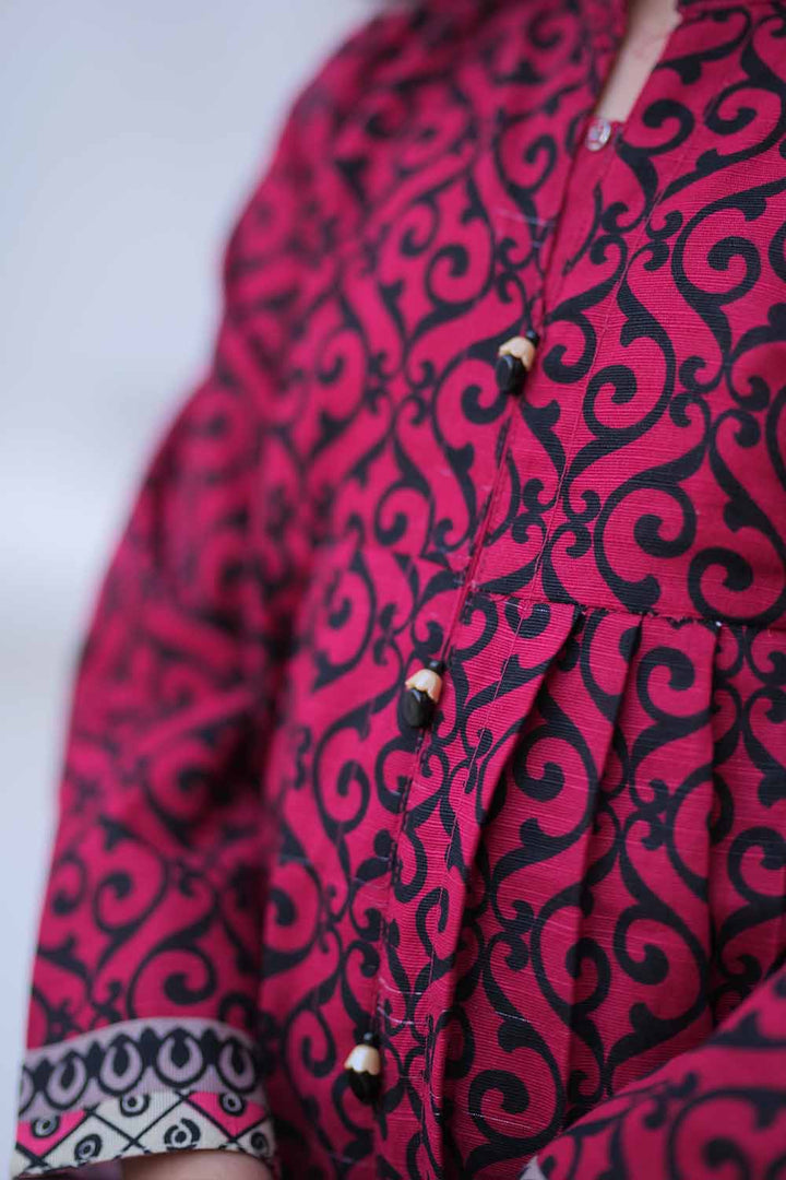 Senorita Kids RTW Shocking Pink and Black Casual 3 Piece Suit Khaddar Printed KAD-02471 - Summer Collection