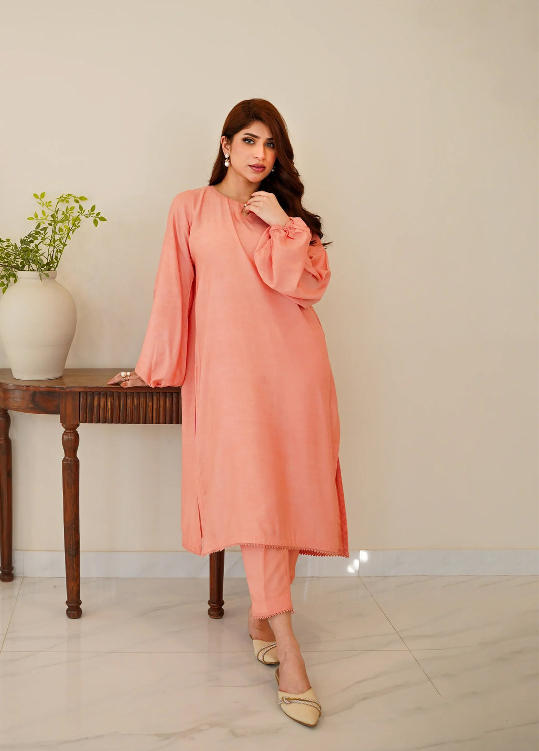 Luxe by Menaal RTW Solids Viscose Lawn 2 Piece Suit PEACHLET - Casual Collection
