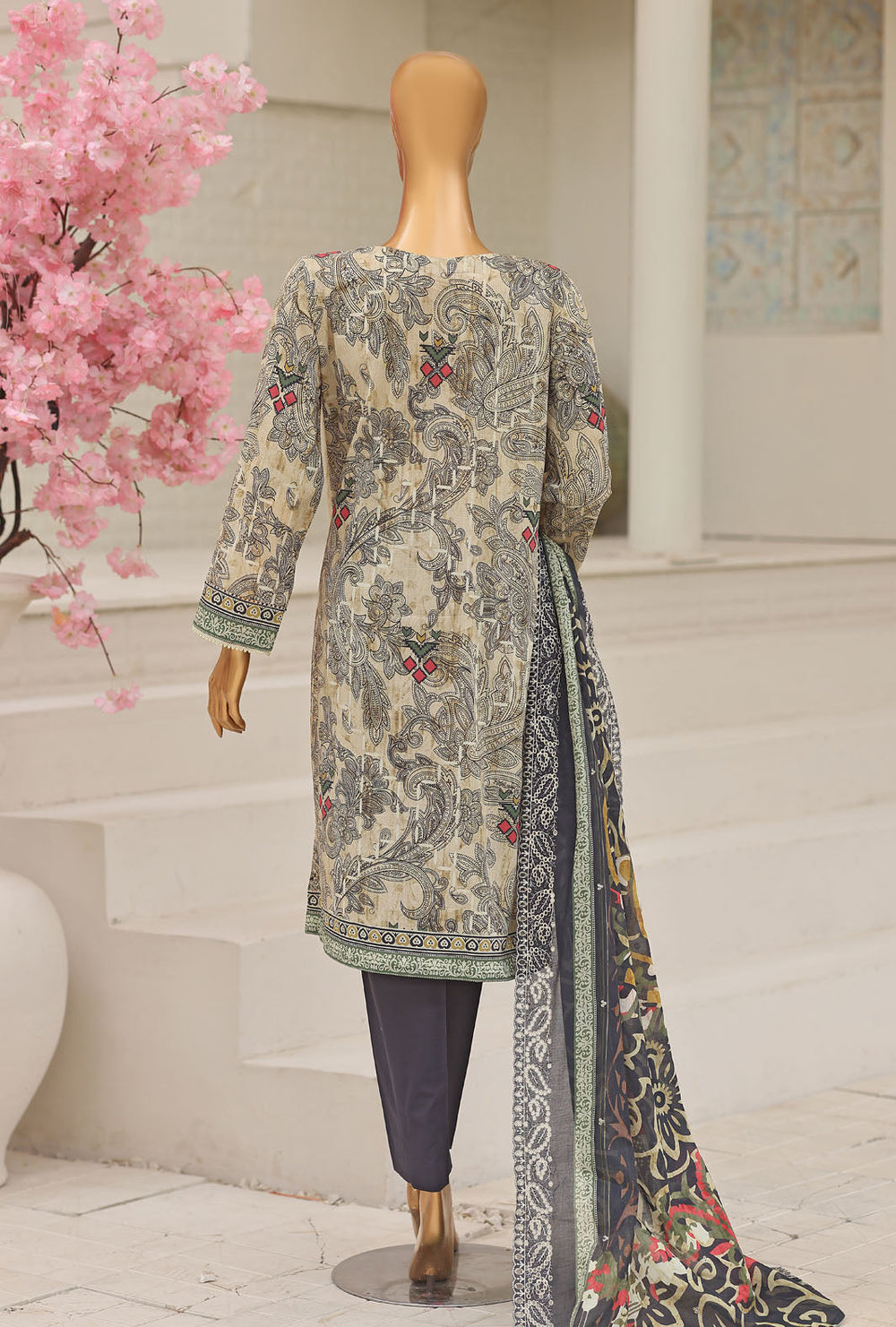 HZ Textile Unstitched Embroidered Premium Lawn 3 Piece Suit PEC-1067 - Casual Collection