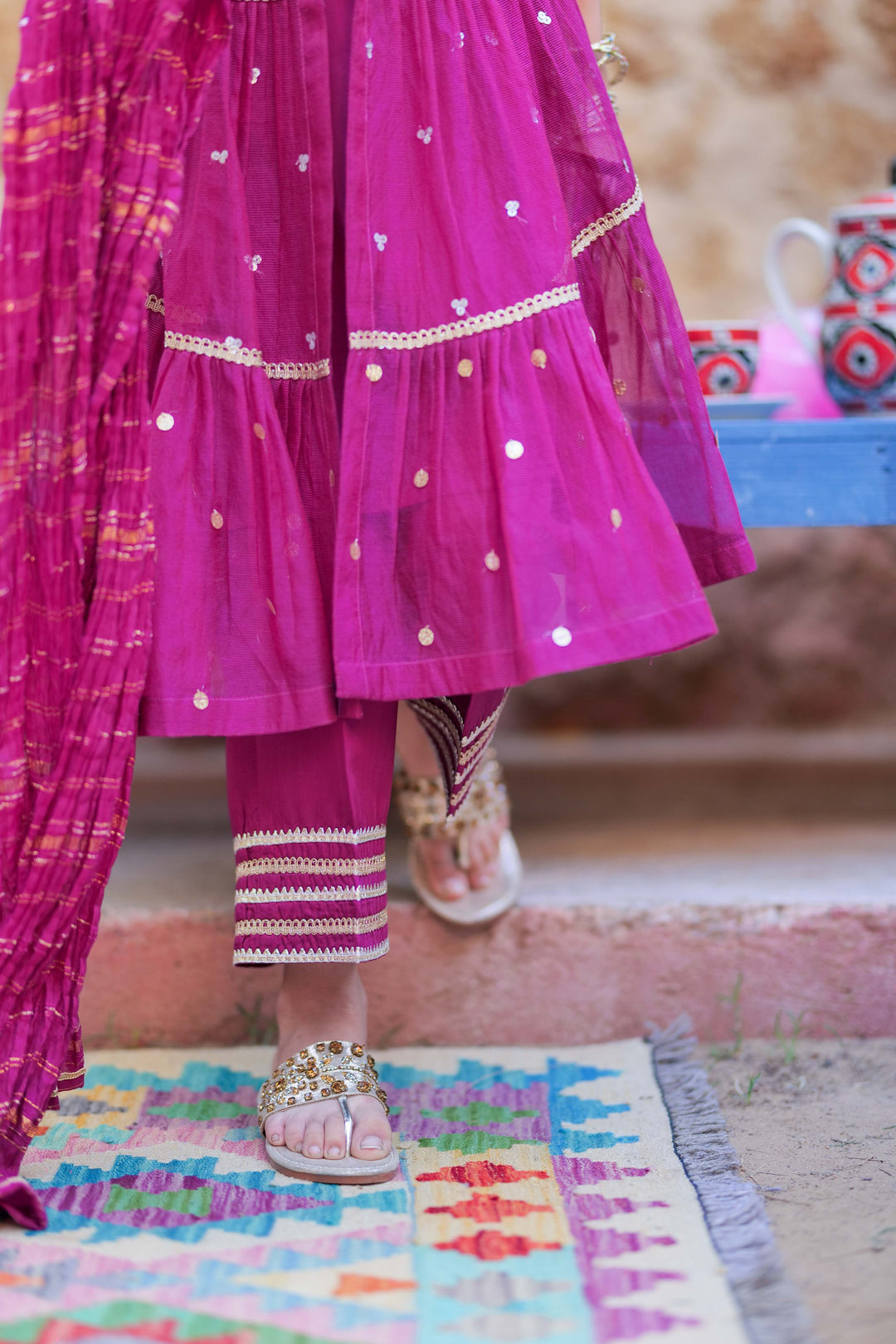 Senorita Kids RTW Magenta and Gold Formal 3 Piece Suit Bori Net Fancy  KDD-02759 - Winter Collection