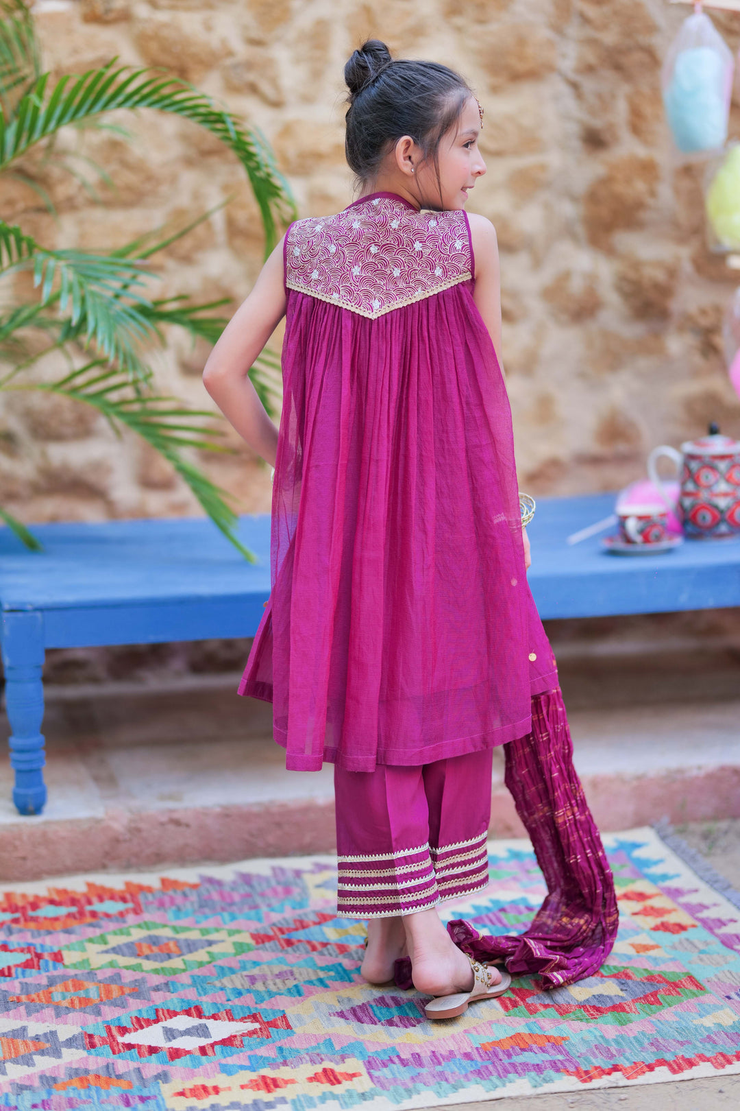 Senorita Kids RTW Magenta and Gold Formal 3 Piece Suit Bori Net Fancy  KDD-02759 - Winter Collection