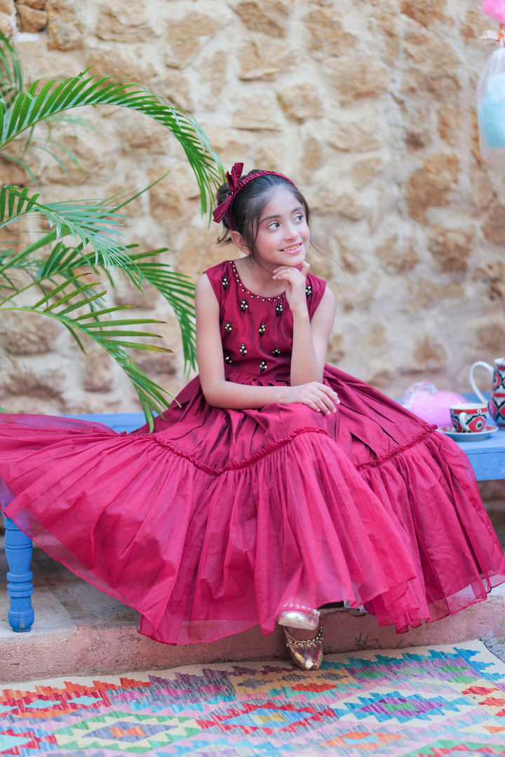 Senorita Kids RTW Maron and Gold Formal 3 Piece Suit Chambray Fancy Yarn  KDD-02752 - Winter Collection