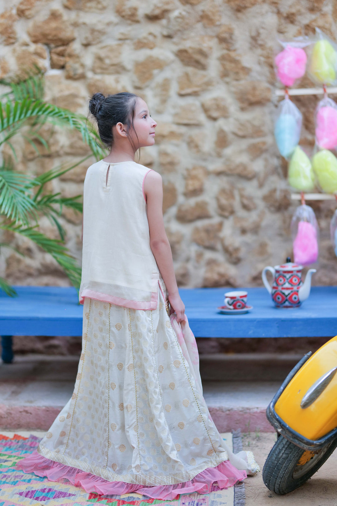 Senorita Kids RTW Fawn and Gold Formal 3 Piece Suit Crinkle Shafoon Fancy  KDD-02757 - Summer Collection