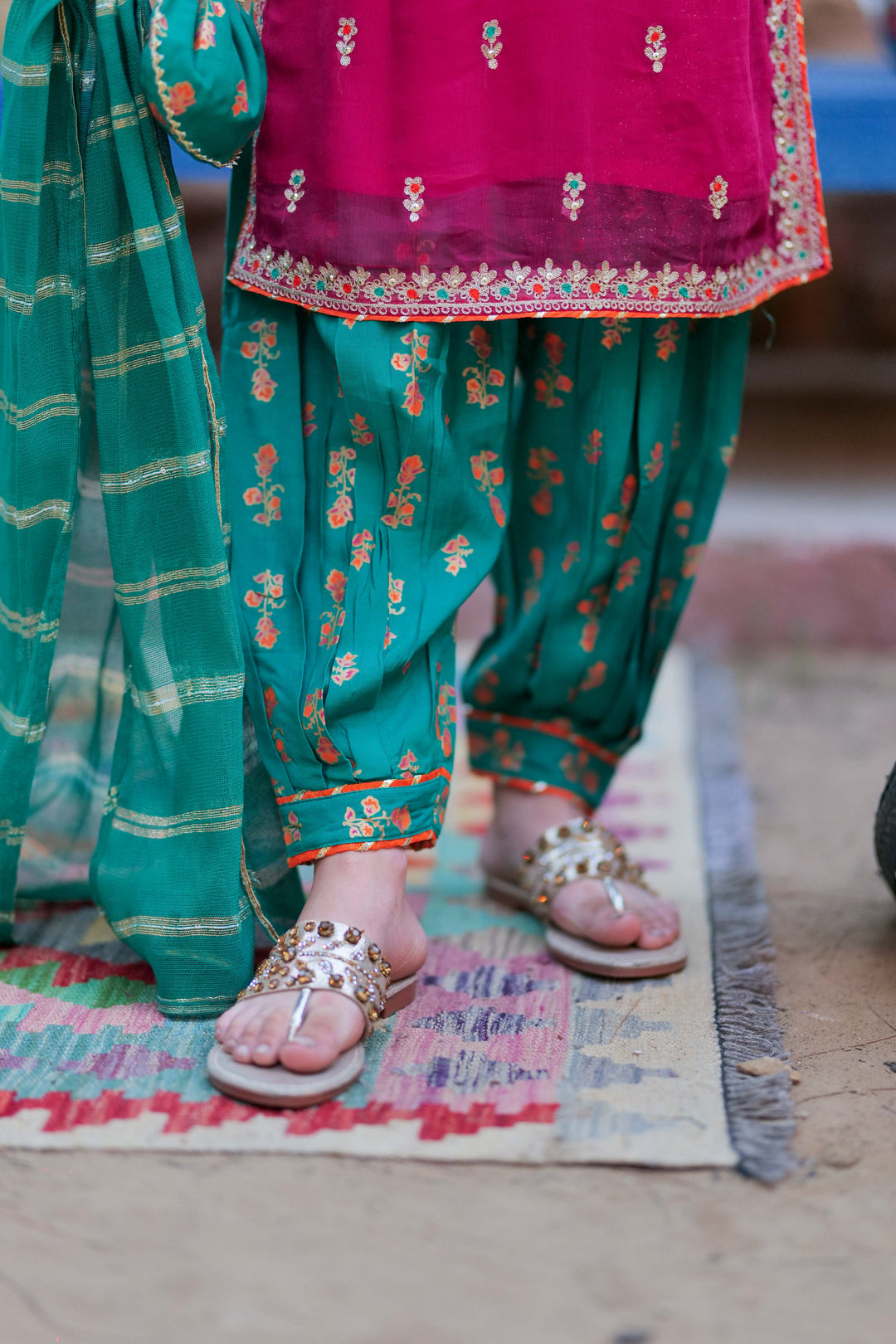 Senorita Girls RTW Printed Banarsi 3 Piece Suit KDD-02756 - Festive Collection