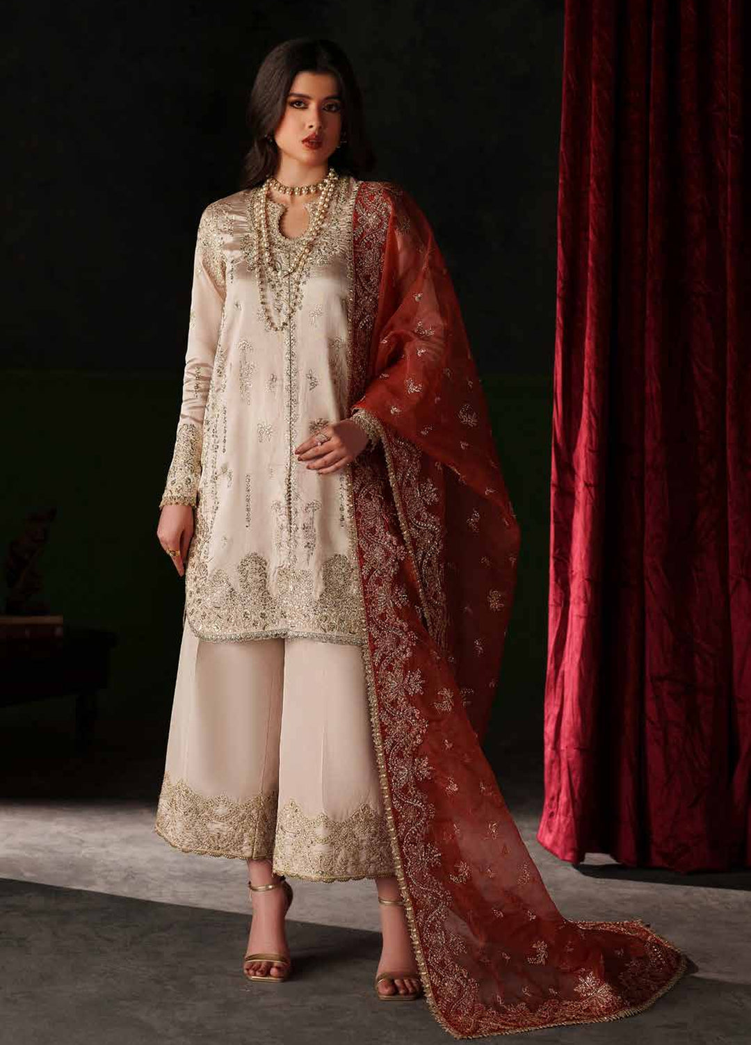 Verve Silk Edit by Emaan Adeel Unstitched Embroidered Raw Silk 3 Piece Suit EA26UVF Poise - Festive Collection