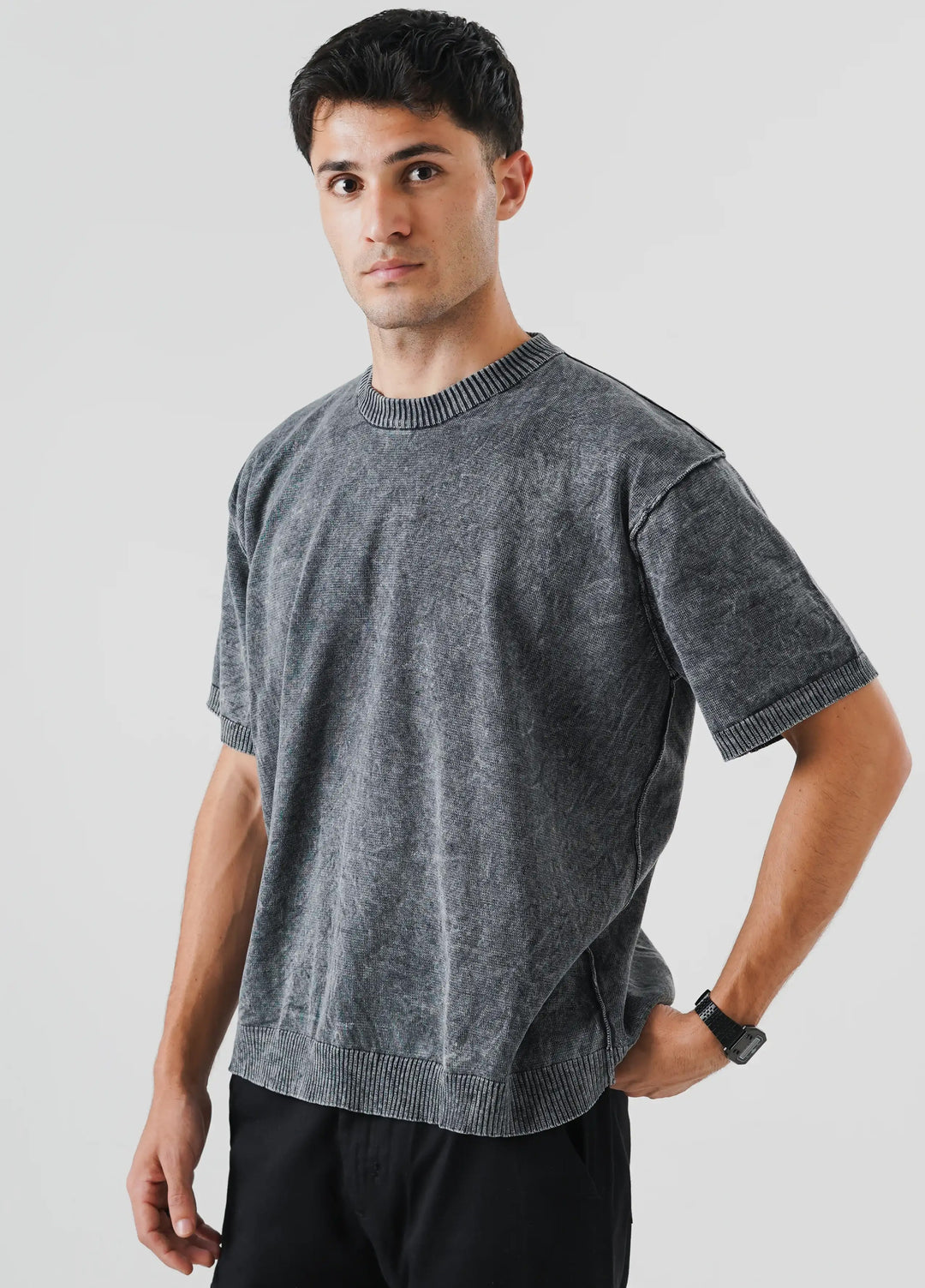 Artezan Inc Mens RTW Textured Knit Tee 1 Piece Suit Carbon - Casual Collection