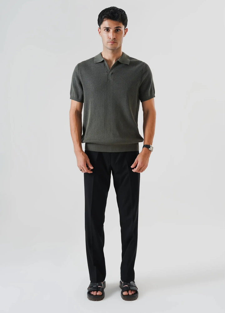 Artezan Inc Mens RTW Textured Knit Tee Polo Suit Khaki Green - Casual Collection