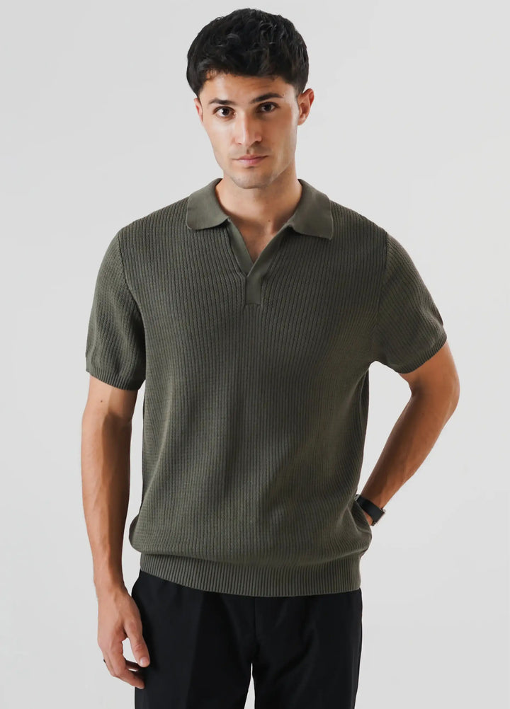 Artezan Inc Mens RTW Textured Knit Tee Polo Suit Khaki Green - Casual Collection