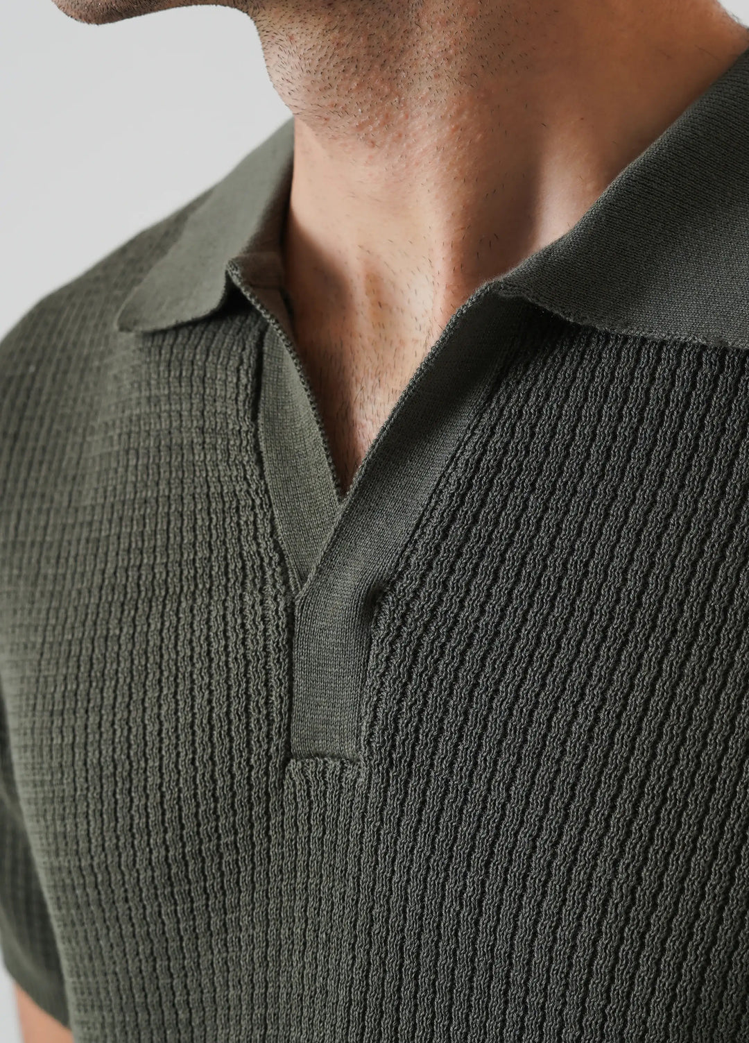 Artezan Inc Mens RTW Textured Knit Tee Polo Suit Khaki Green - Casual Collection