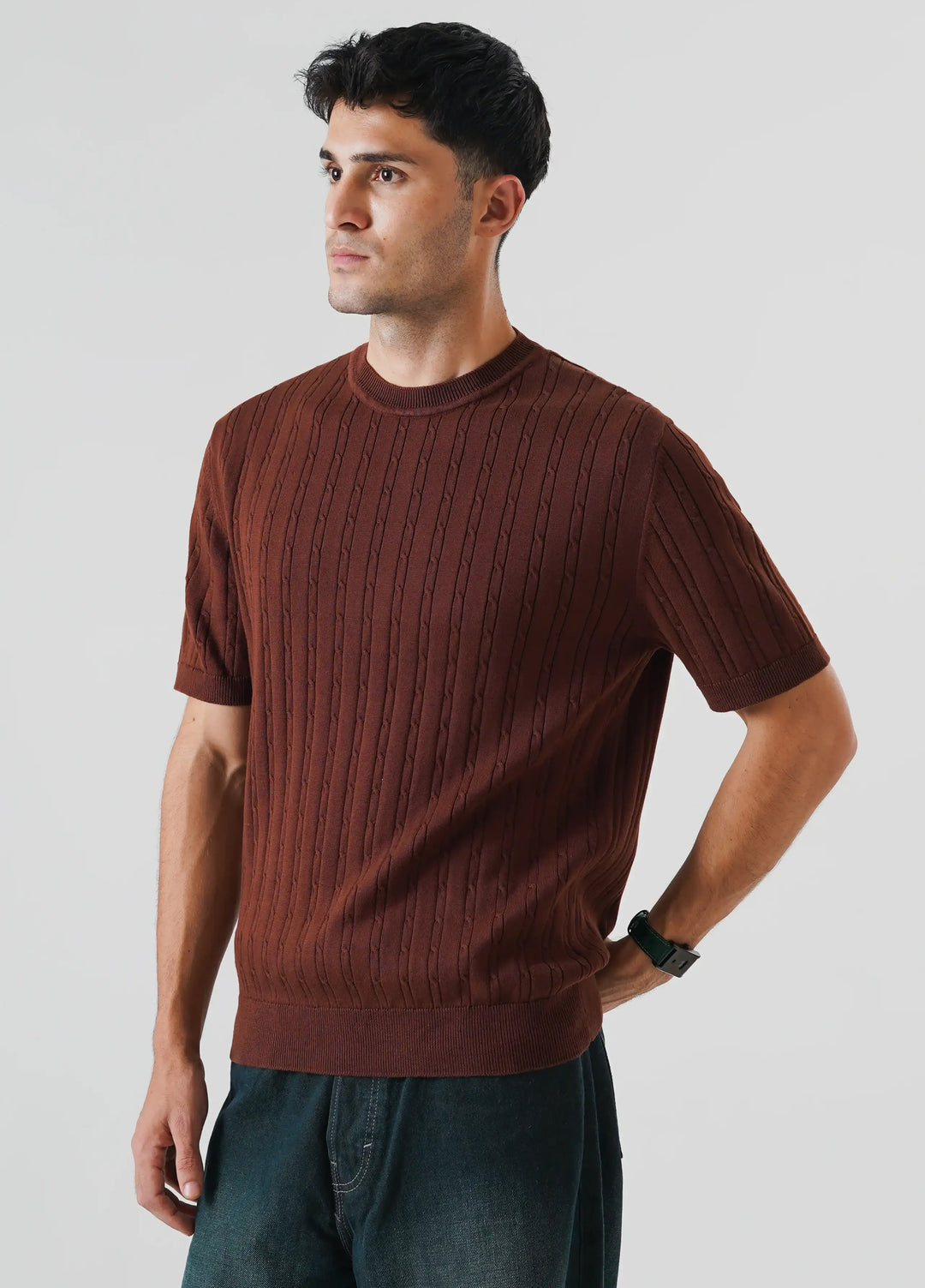 Artezan Inc Mens RTW Textured Knit Tee 1 Piece Suit Brown - Casual Collection