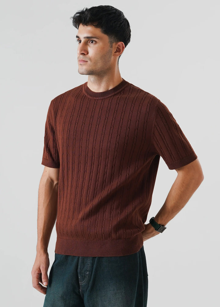 Artezan Inc Mens RTW Textured Knit Tee 1 Piece Suit Brown - Casual Collection