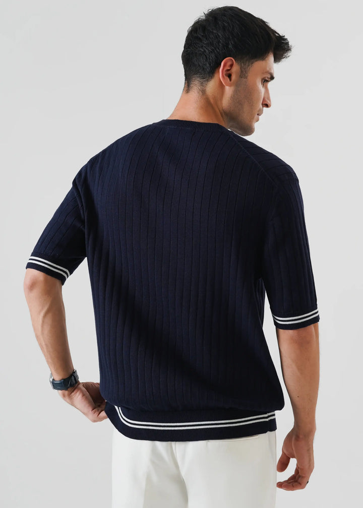 Artezan Inc RTW Solids Cotton T-Shirt Henley Navy Blue Casual Collection