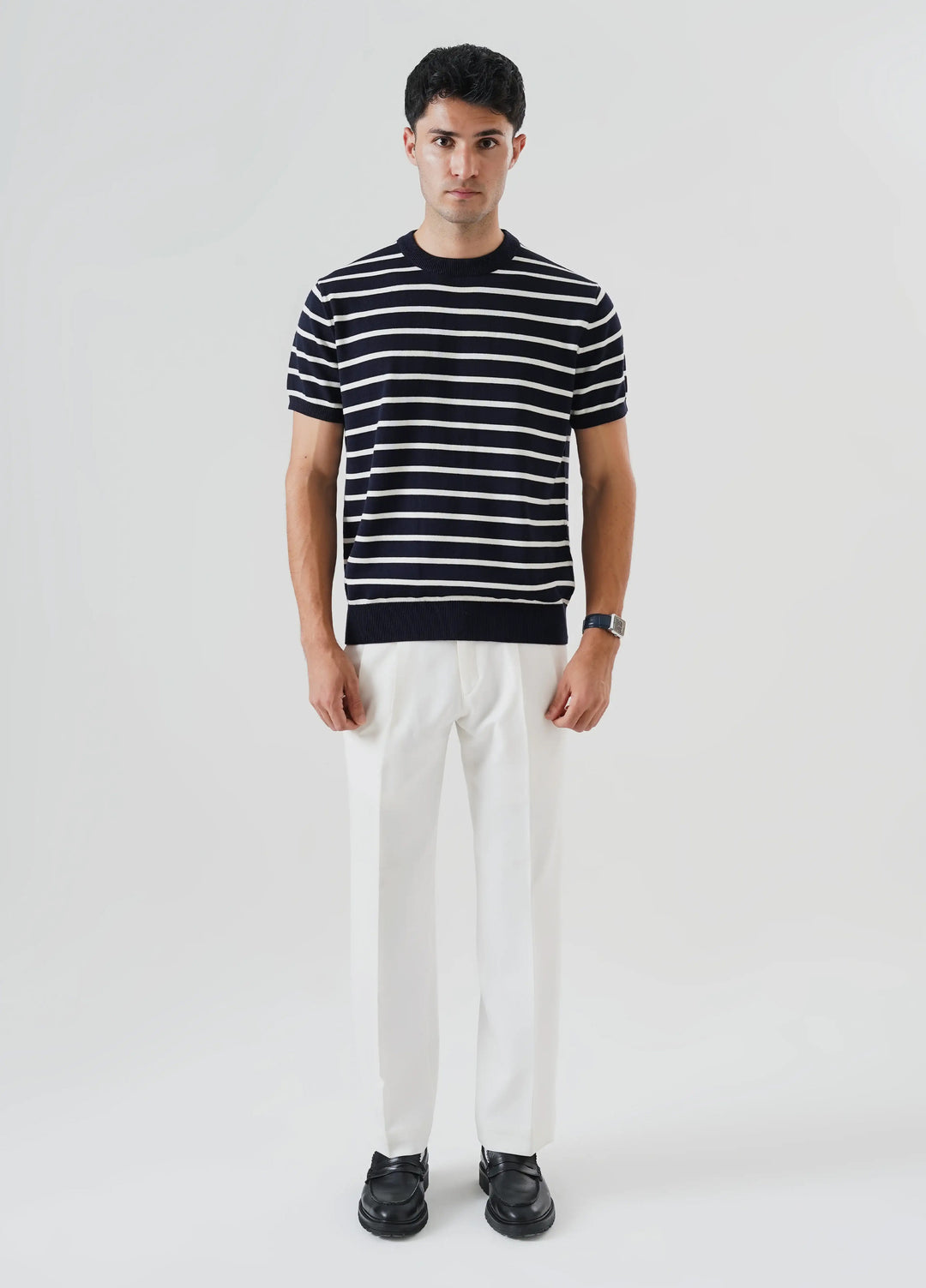 Artezan Inc Mens RTW Textured Knit Tee 1 Piece Suit Striped Navy Blue - Casual Collection