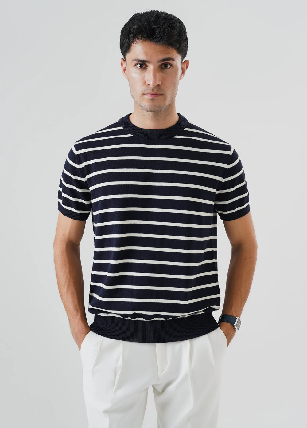 Artezan Inc Mens RTW Textured Knit Tee 1 Piece Suit Striped Navy Blue - Casual Collection