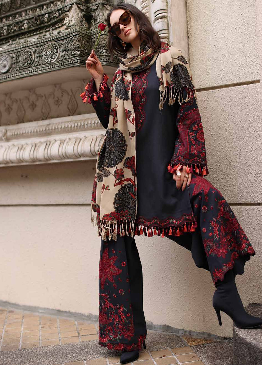 Poshima by Charizma Unstitched Embroidered Leather Peach 3 Piece Suit CHR26UPL PSW6-01 - Winter Collection