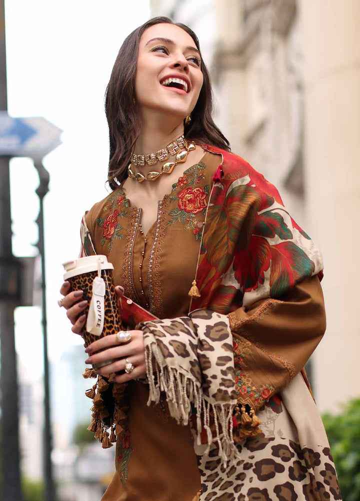 Poshima by Charizma Unstitched Embroidered Leather Peach 3 Piece Suit CHR26UPL PSW6-02 - Winter Collection