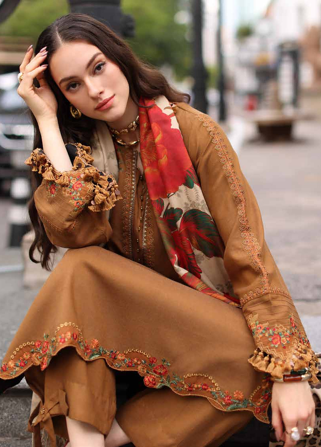 Poshima by Charizma Unstitched Embroidered Leather Peach 3 Piece Suit CHR26UPL PSW6-02 - Winter Collection