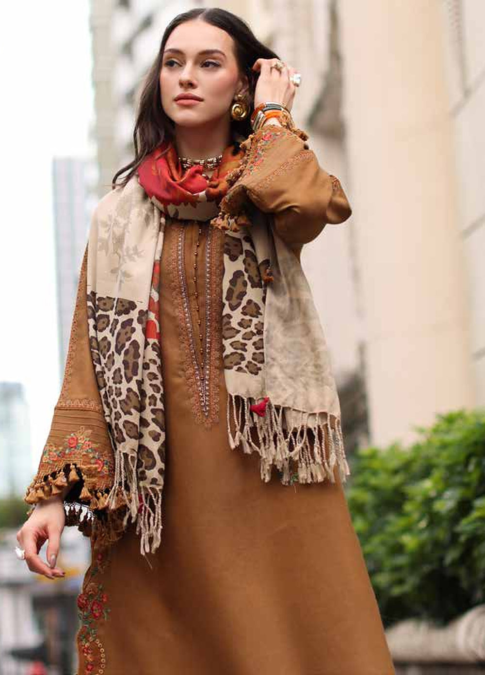Poshima by Charizma Unstitched Embroidered Leather Peach 3 Piece Suit CHR26UPL PSW6-02 - Winter Collection