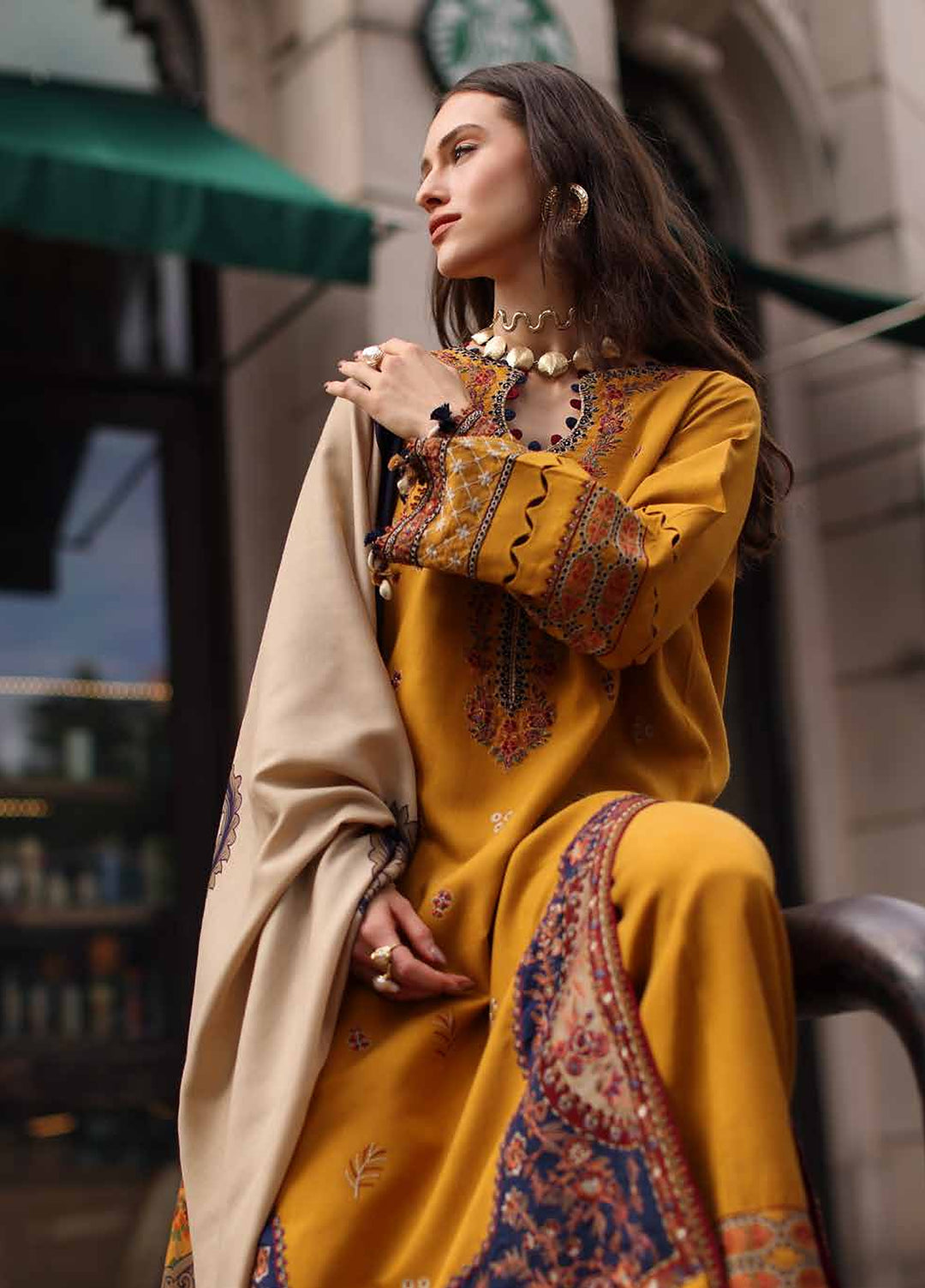 Poshima by Charizma Unstitched Embroidered Leather Peach 3 Piece Suit CHR26UPL PSW6-04 - Winter Collection
