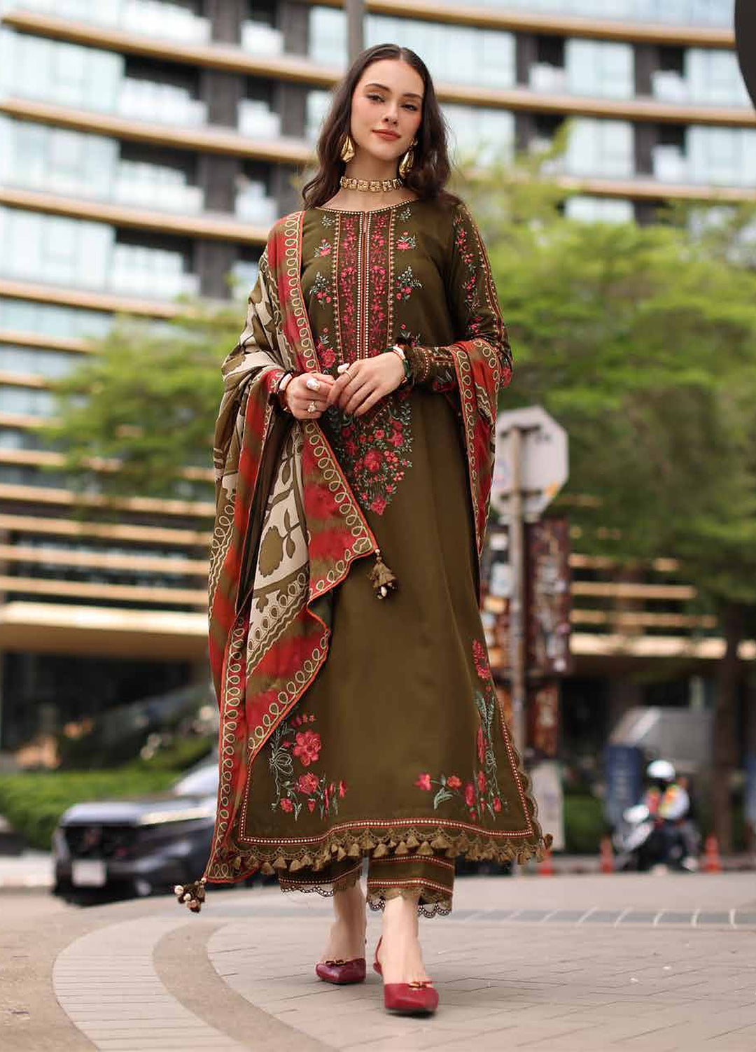 Poshima by Charizma Unstitched Embroidered Leather Peach 3 Piece Suit CHR26UPL PSW6-05 - Winter Collection