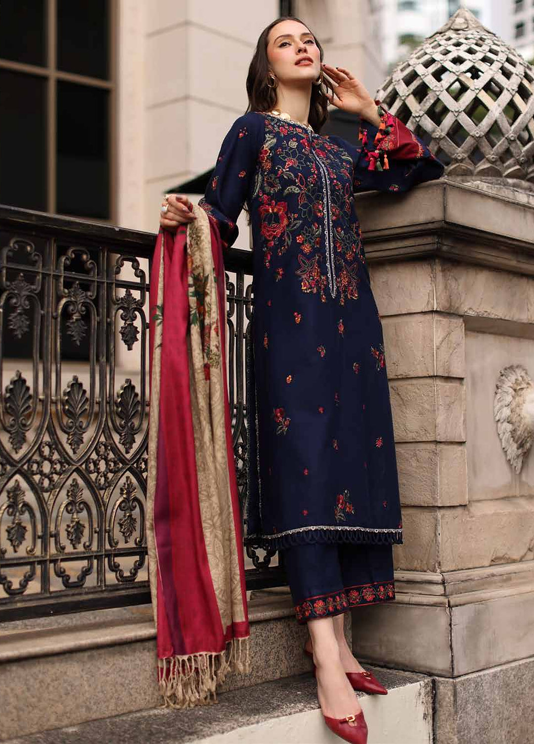 Poshima by Charizma Unstitched Embroidered Leather Peach 3 Piece Suit CHR26UPL PSW6-06 - Winter Collection