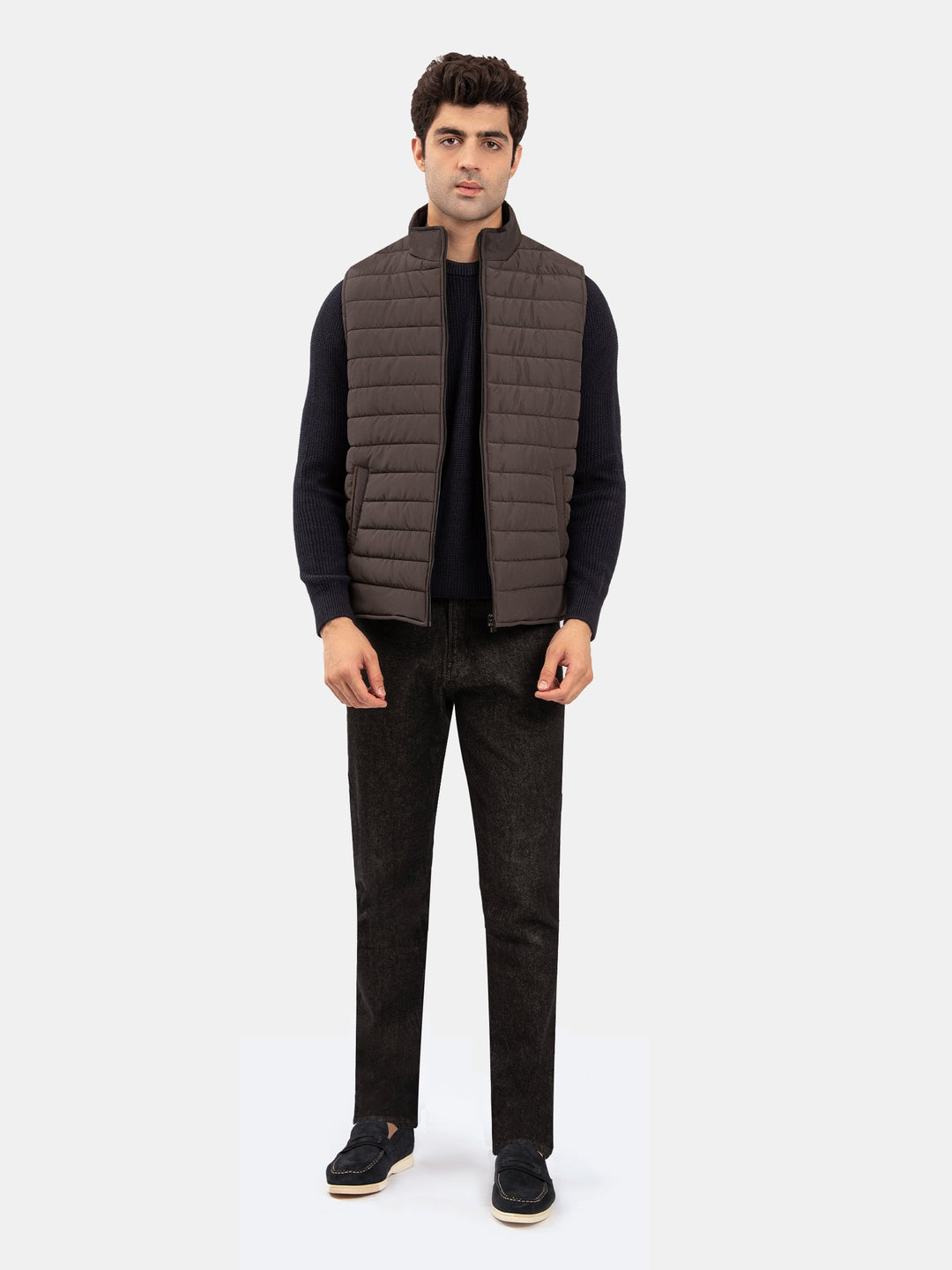 Brumano Mens RTW Solids Poly Jacket Suit Pastel Brown Puffer Winter Collection