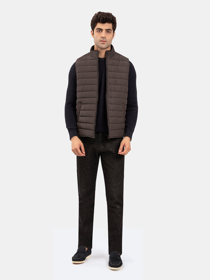 Brumano Mens RTW Solids Poly Jacket Suit Pastel Brown Puffer Winter Collection