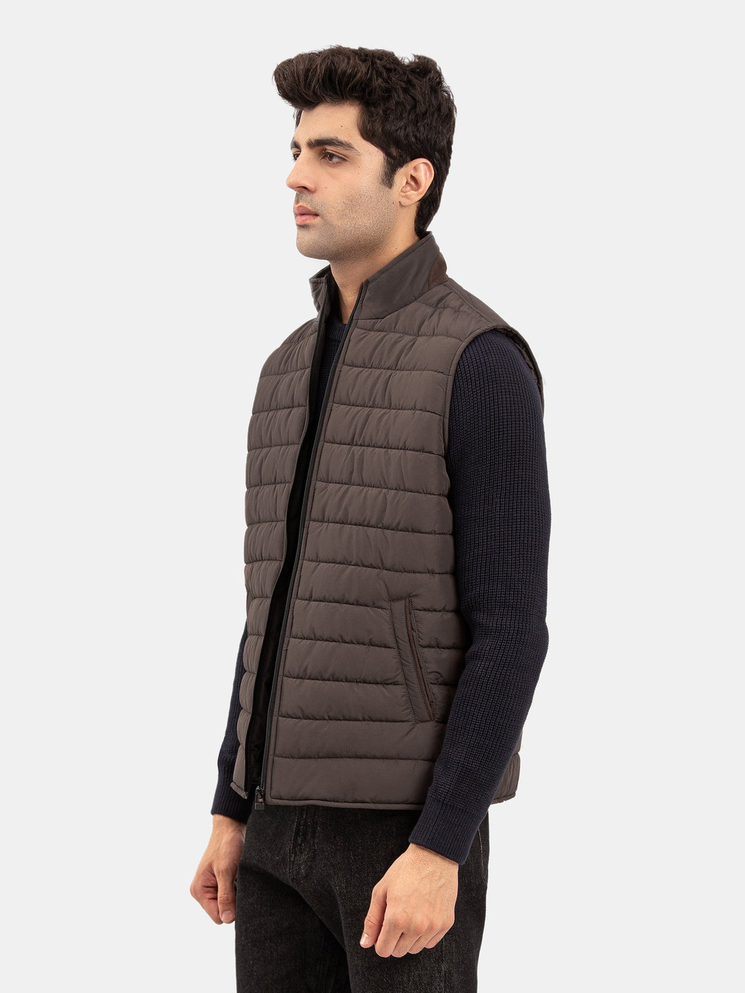 Brumano Mens RTW Solids Poly Jacket Suit Pastel Brown Puffer Winter Collection