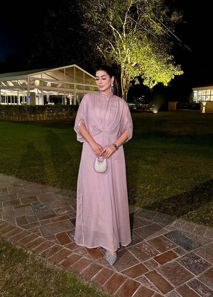 Mataish Women RTW Solids Chiffon 1 Piece Suit Pastel Pink Kaftan - Festive Collection