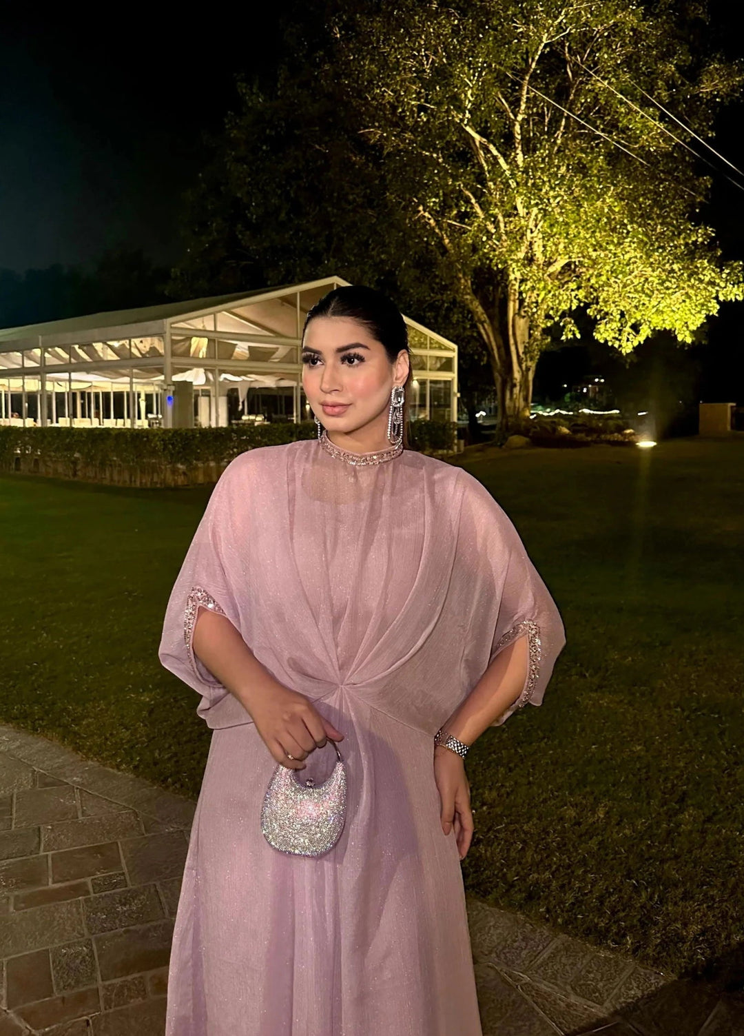 Mataish Women RTW Solids Chiffon 1 Piece Suit Pastel Pink Kaftan - Festive Collection
