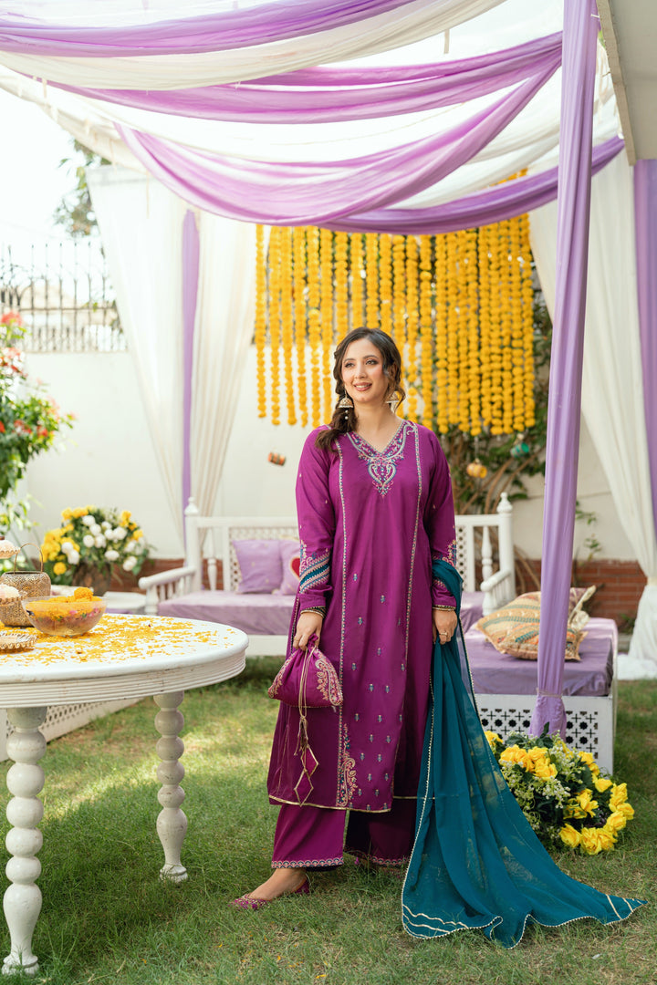 Omal by Komal Pret 3 Piece Poly Jacquard Suit Shanze- Festive Collection