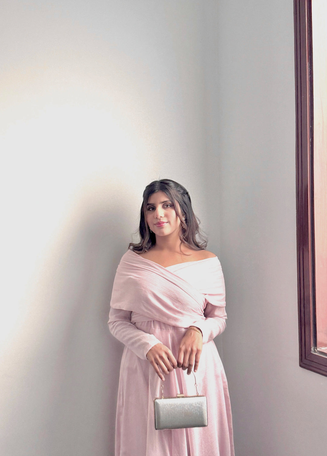 Mataish Women RTW Solids Chiffon 1 Piece Suit Pink Drop Shoulder Maxi - Festive Collection