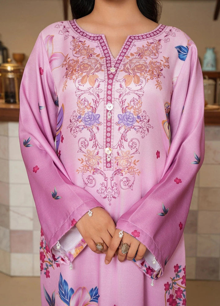 Mataish Women RTW Printed Crepe 1 Piece Suit Pink Floral Long Shirt - Festive Collection