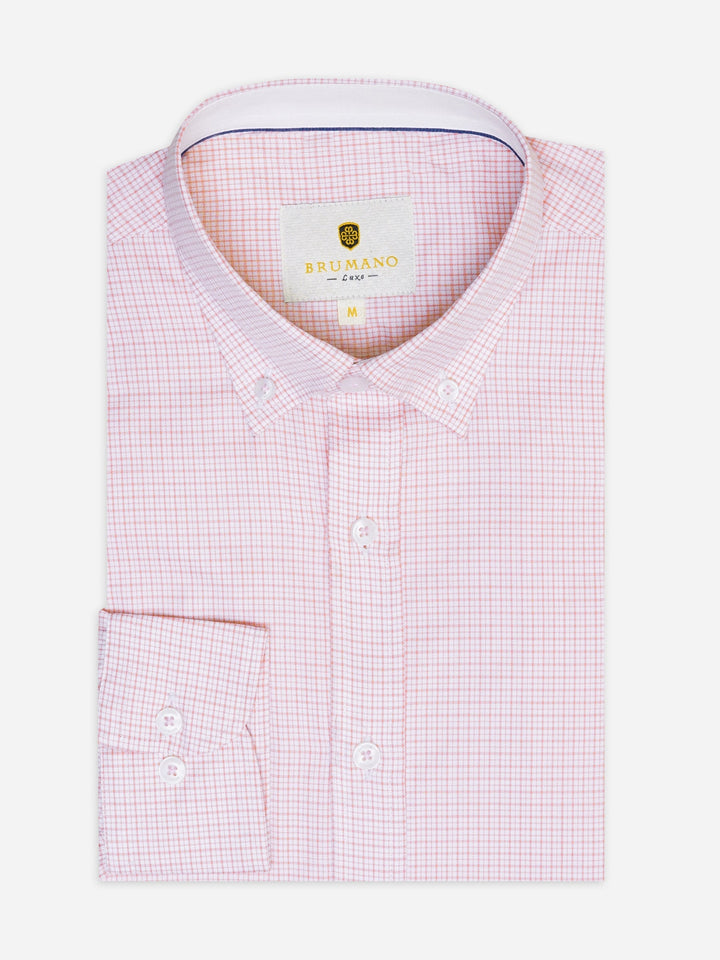 Brumano Ready To Wear Shirts Men 1 Piece Cotton Pink Gingham Button Down Formal Shirt 0-32-025-4380 - Summer Collection