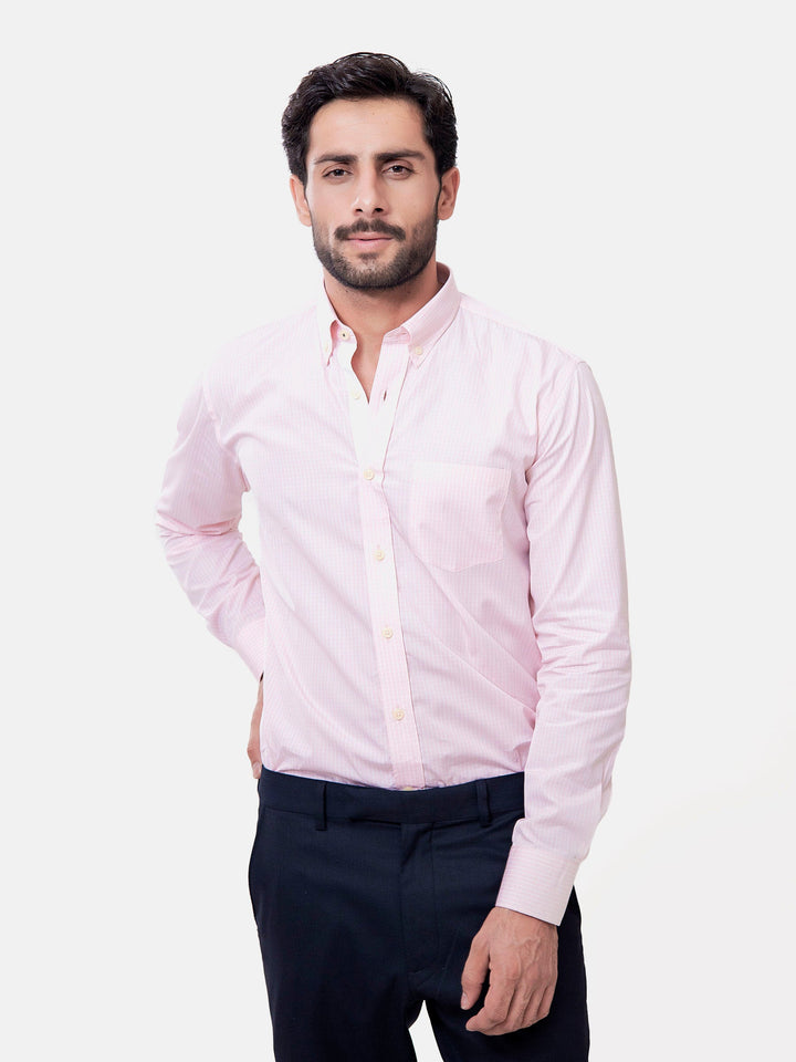 Brumano Ready To Wear Shirts Men 1 Piece Cotton Pink Gingham Formal Button Down Shirt 0-32-022-1673 - Summer Collection