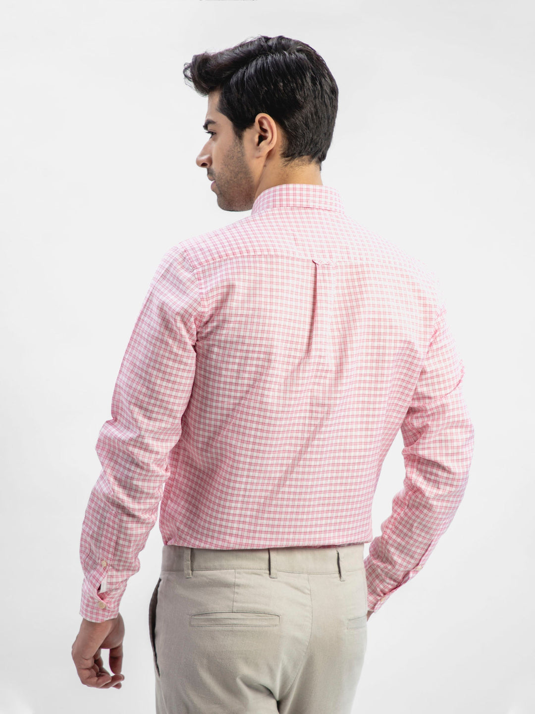 Brumano Ready To Wear Shirts Men 1 Piece Cotton Pink Linen Gingham Shirt With Button Down Collar 0-32-024-1563 - Summer Collection