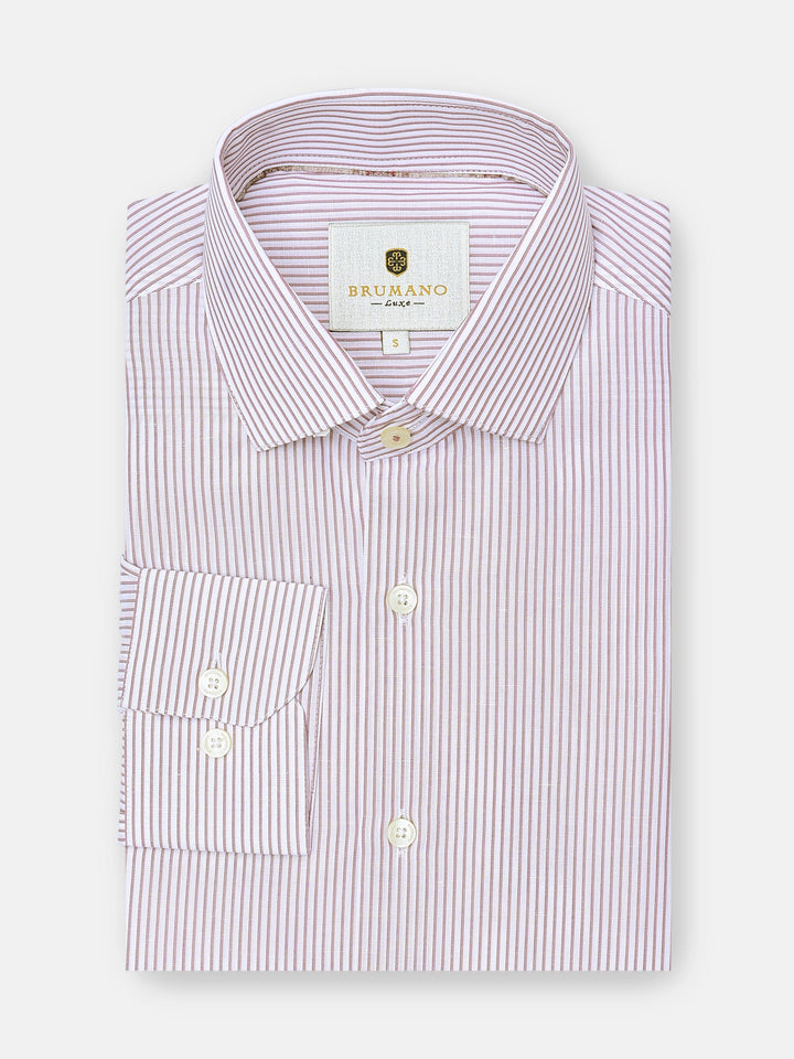Brumano Ready To Wear Shirts Men 1 Piece Cotton Pink Pinstriped Linen Blended Formal Shirt 0-32-024-3299 - Summer Collection