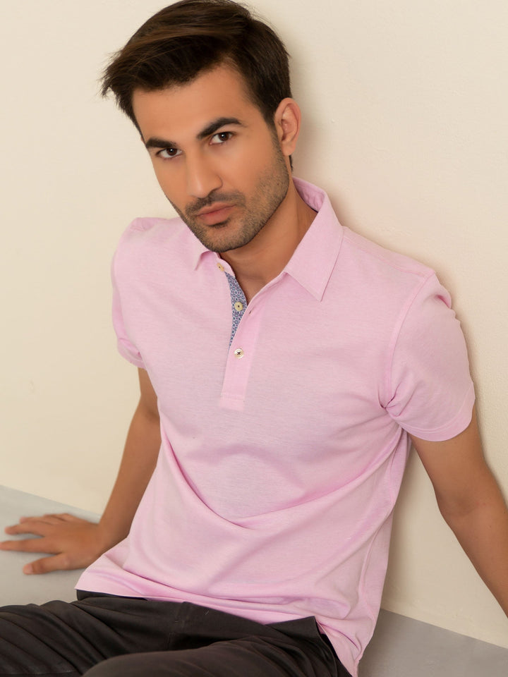 Brumano  Solids Cotton Polo Pink Pique Mercerized Polo