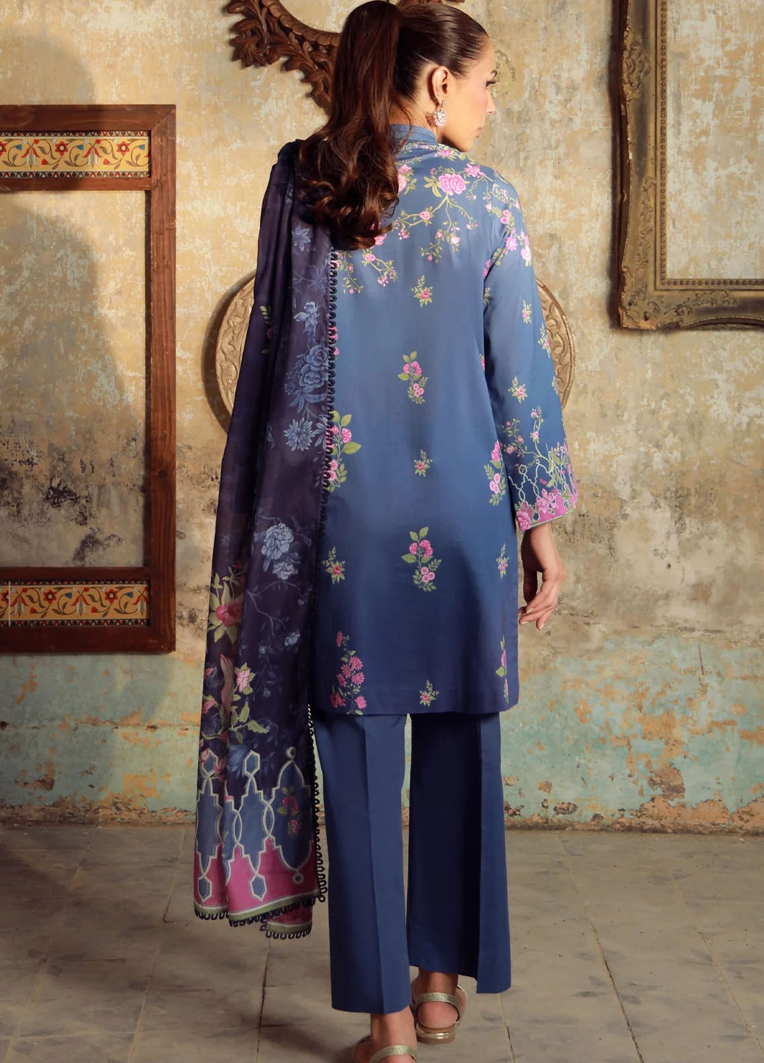Elara by Sahar Embroidered Cambric Suits Unstitched 3 Piece SHR25EP Pink Sky Garden - Winter Collection