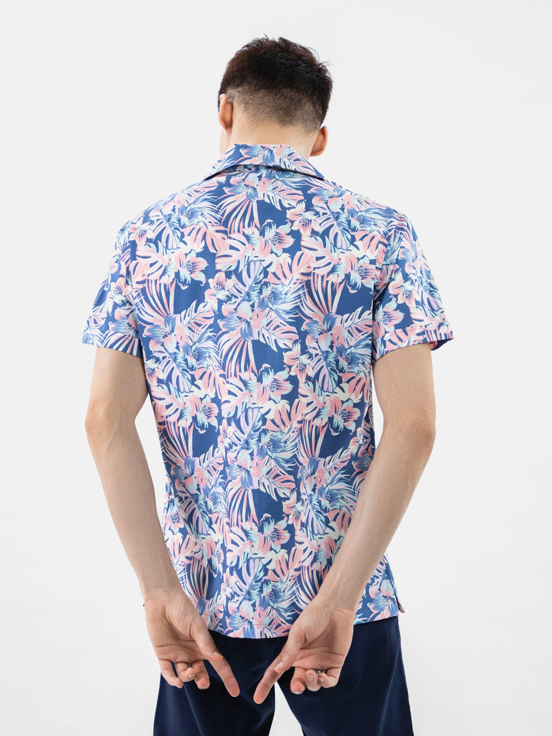 Brumano Ready To Wear Shirts Men 1 Piece Cotton Pink & Blue Large Floral Print Half Sleeve Cuban Collar Shirt 0-33-024-3230 - Summer Collection